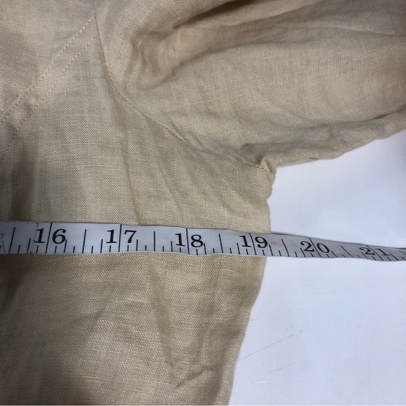 Tracy M Yellow/Tan Linen Button Down Shirt, Size L - Picture 7 of 8